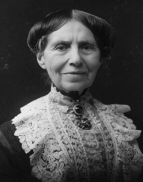 Black and white photograph of Clara Barton seated